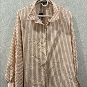 Boohoo Beige Striped Button Down Shirt over size